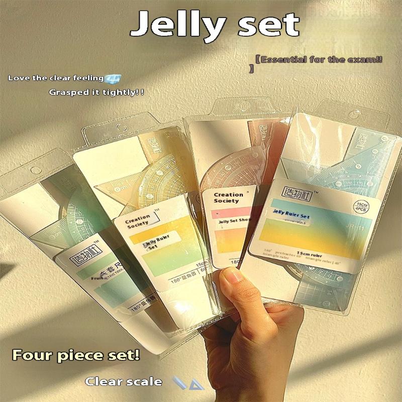 Ruler Set Transparent - 4 Buah/Set Set Penggaris Jelly 15CM