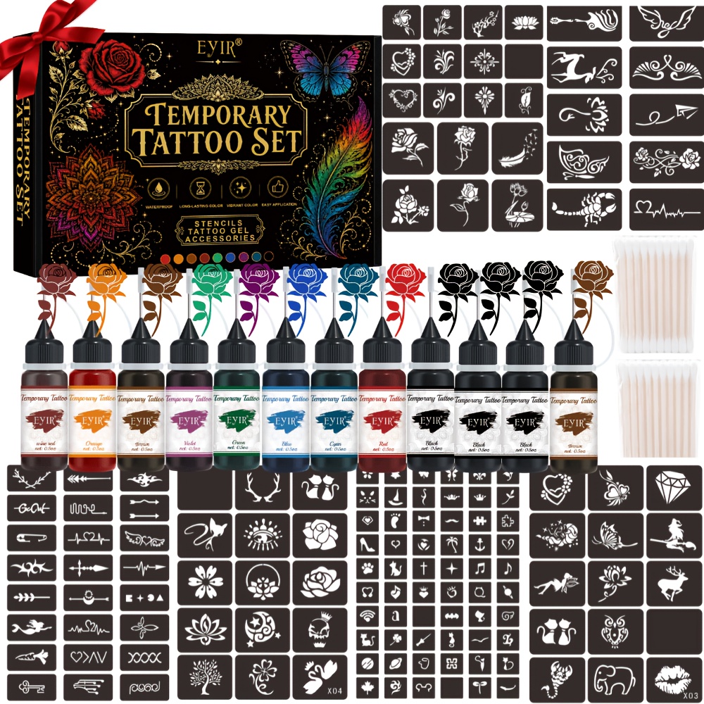 Gel Ink Pen Set - 12 Warna Gel Tato Henna Sementara