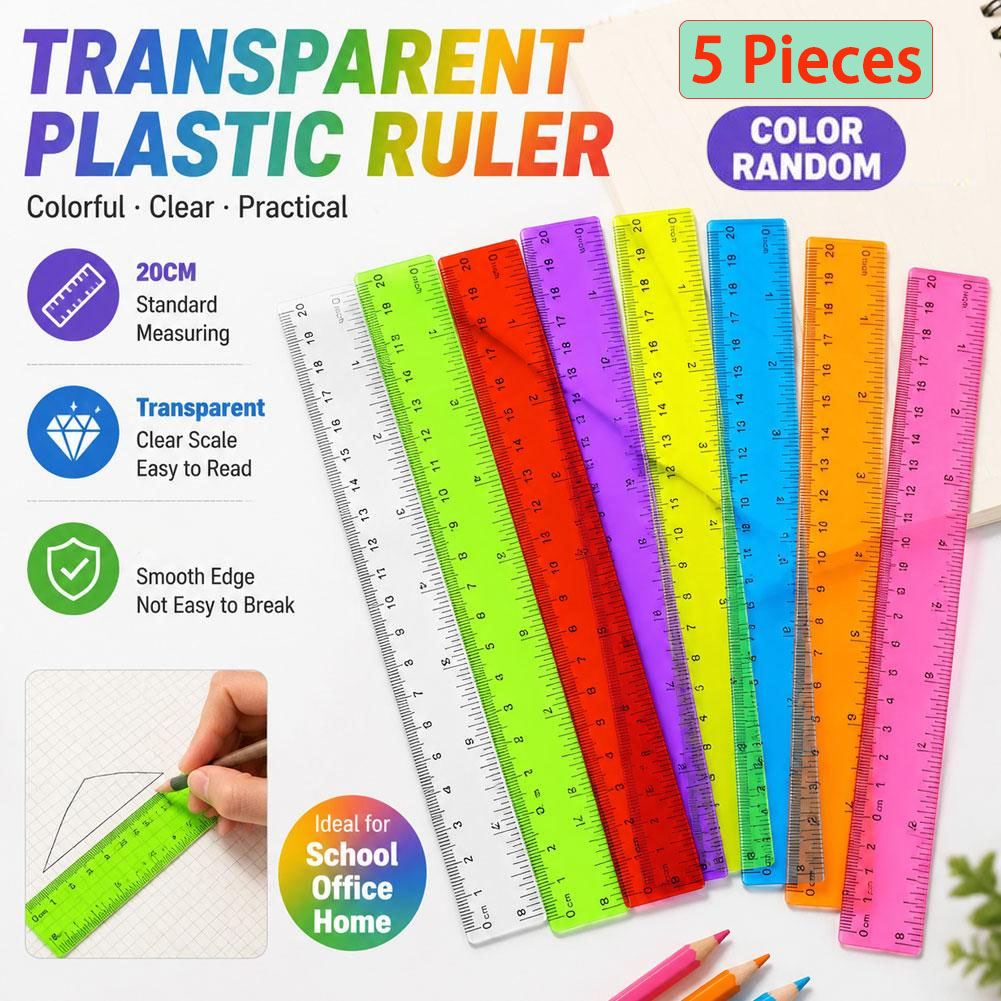 Ruler Set Transparent - 5pcs Penggaris Plastik Warna Acak, Alat