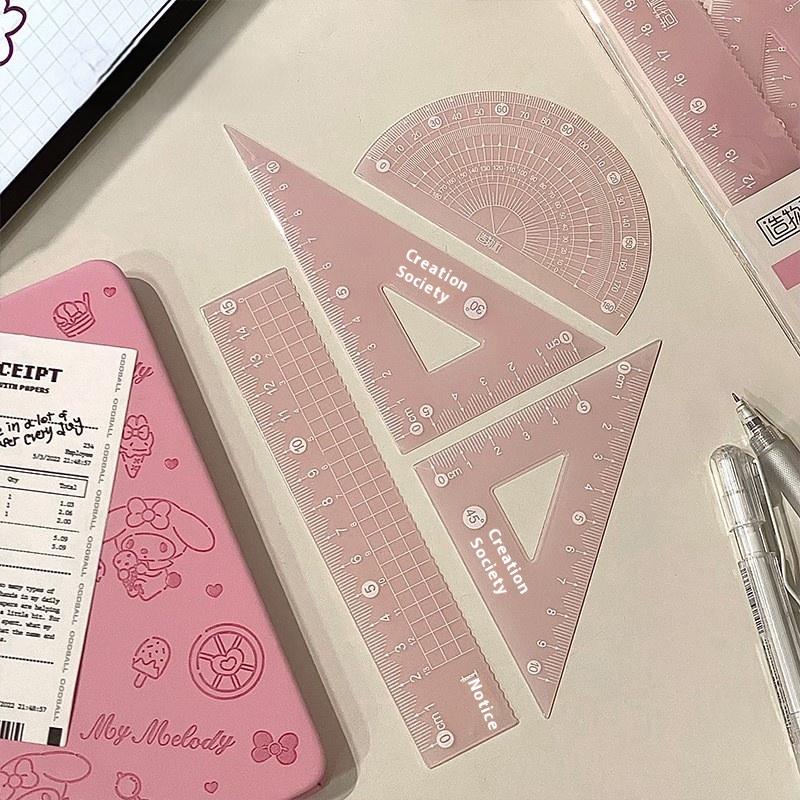 Ruler Set Transparent - 4 Buah/Set Penggaris Ukur Transparan Hadiah