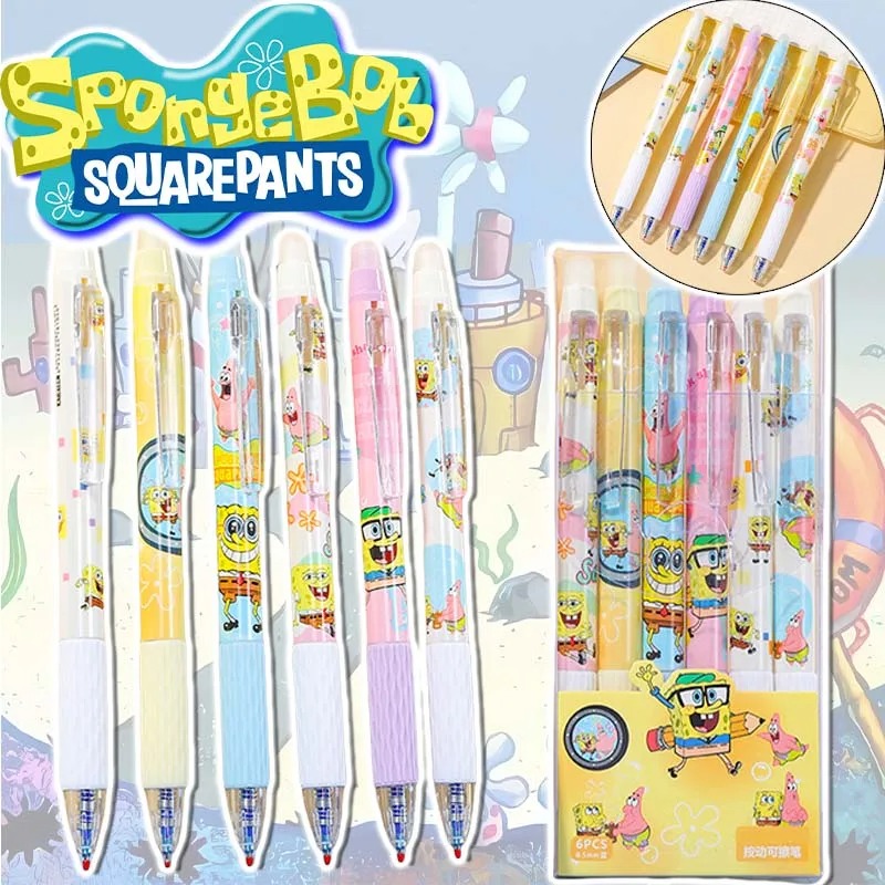 6 Buah/Set Pena SpongeBob Kawa - Gel Ink Pen Set ulasan dan harga