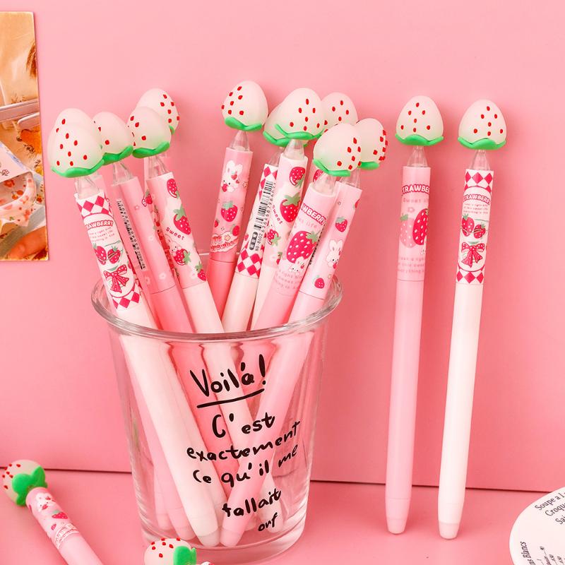 Set Pulpen Gel Desain Stroberi - Gel Ink Pen Set ulasan dan harga